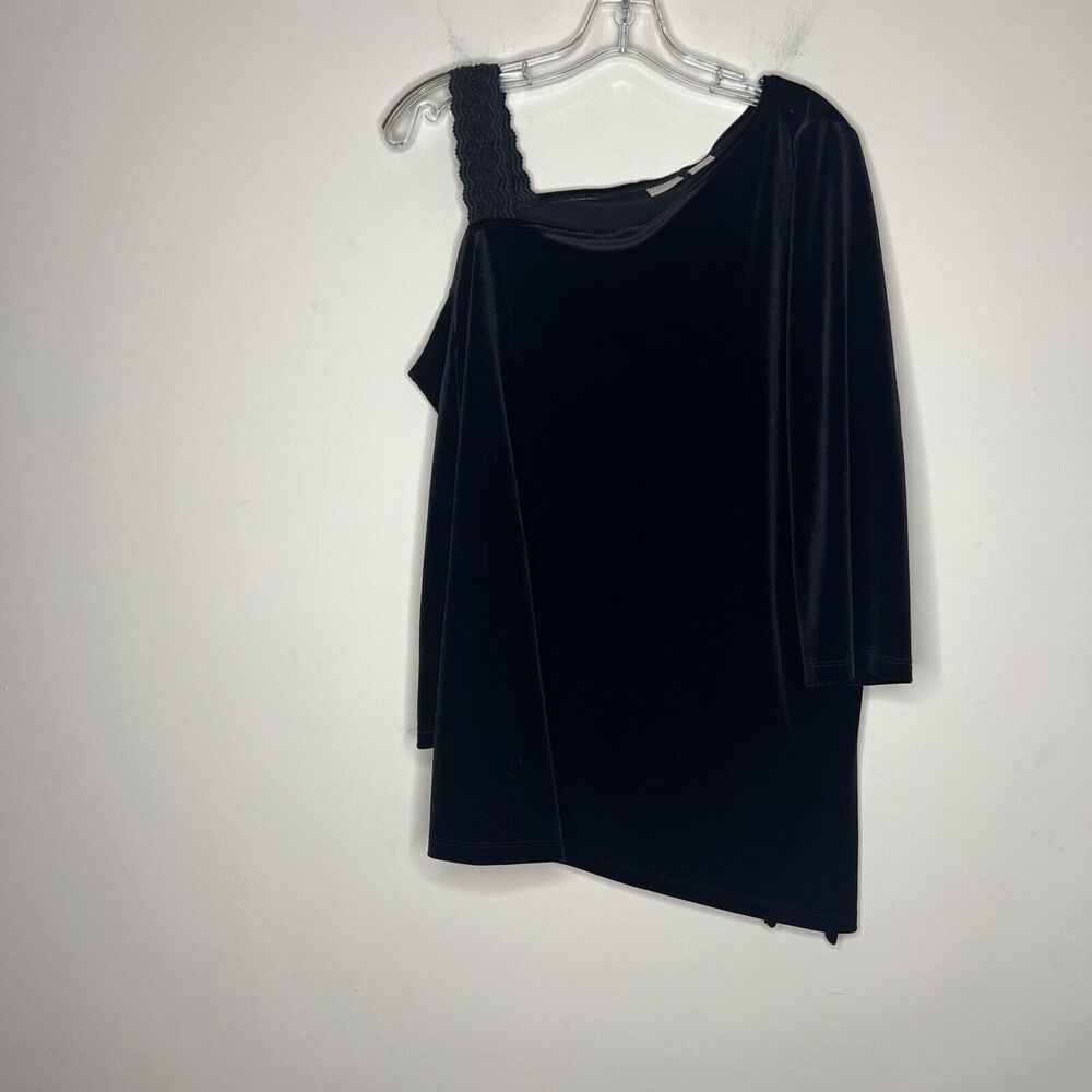 Chicos 3 Women’s One Shoulder Velvet Blouse Size XL Black Whimsigoth Asymmetric